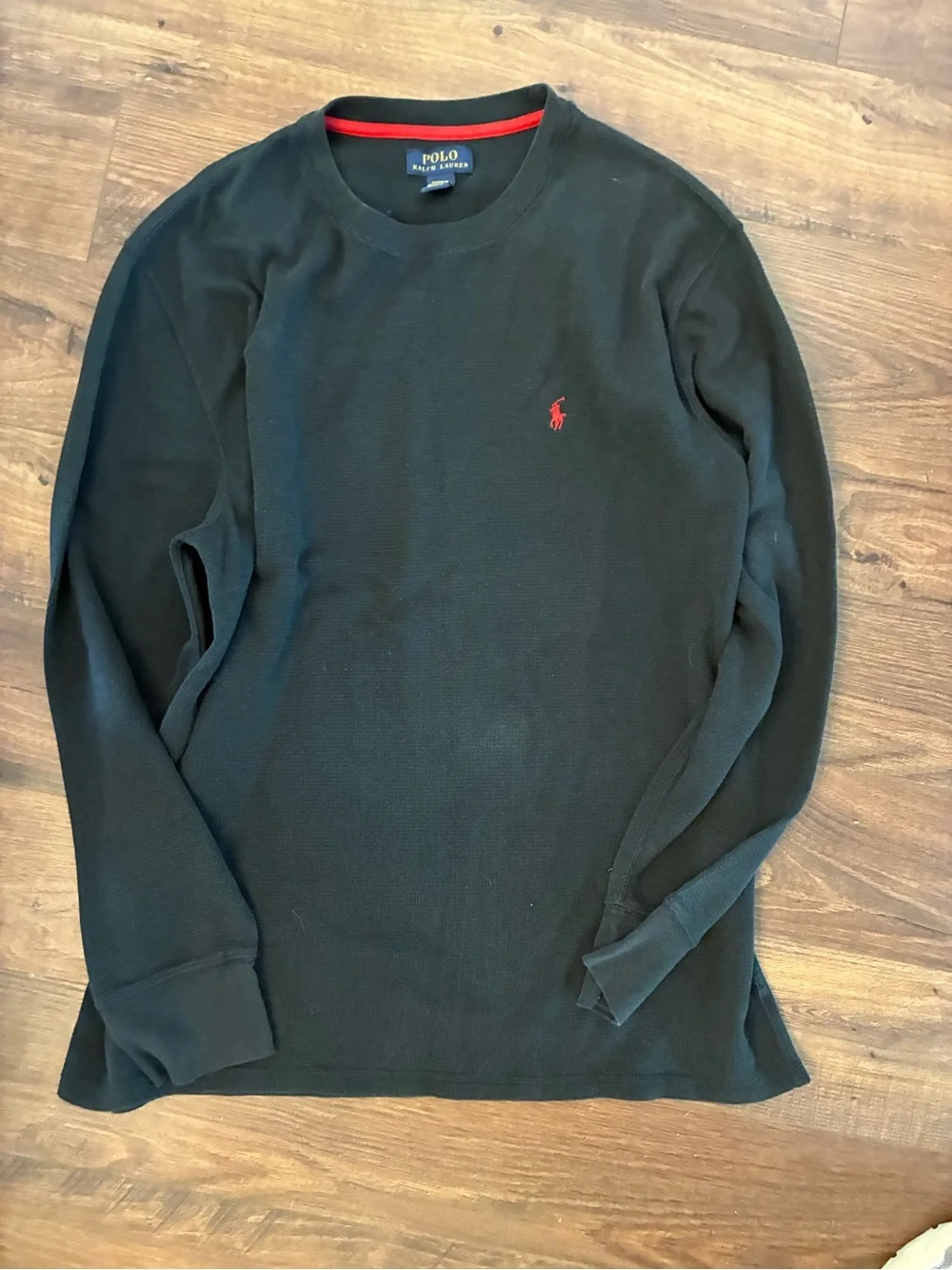 Polo by Ralph Lauren Black Long-Sleeve Crewneck Sleepwear Shirt with Red Pony